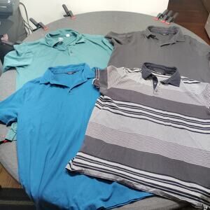 Lot of 4 Men Polo Shirt XL Cutter & Buck Apt 9 Performance Golf Casual Blue Gray